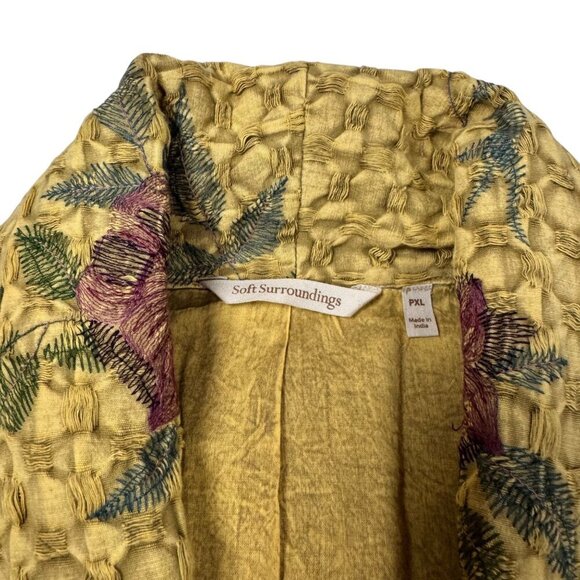 Soft Surroundings Embroidered Jacket Sz. XL Mustard Floral Artsy Lagenlook Boho - Picture 3 of 11